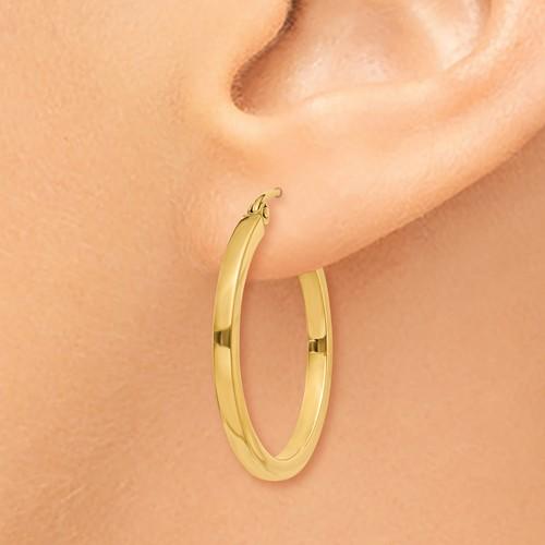 14k yellow gold square tube round hoop earrings 25mm x 2mm