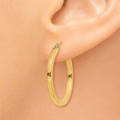 14k yellow gold square tube round hoop earrings 25mm x 2mm