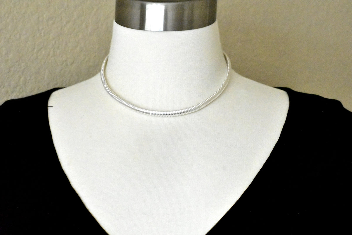 sterling silver 6mm reversible round to flat omega cubetto choker necklace pendant chain