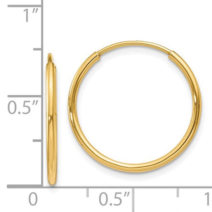 14k yellow gold round endless hoop earrings 17mm x 1.25mm