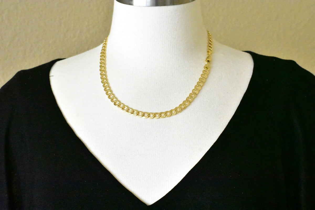 14k yellow gold 7mm curb link bracelet anklet choker necklace pendant chain