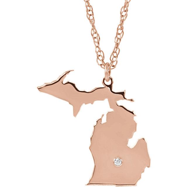 14k 10k Yellow Rose White Gold Diamond Silver Michigan MI State Map Personalized City Necklace
