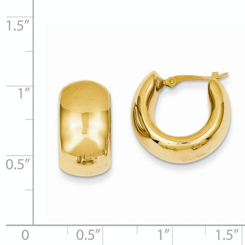14k yellow gold classic round puffed hoop earrings 15mm x 9mm