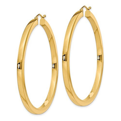 14k yellow gold square tube round hoop earrings 50mm x 3mm