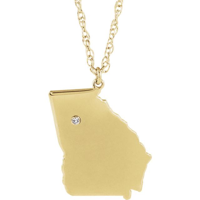 14k 10k Yellow Rose White Gold Diamond Silver Georgia GA State Map Personalized City Necklace