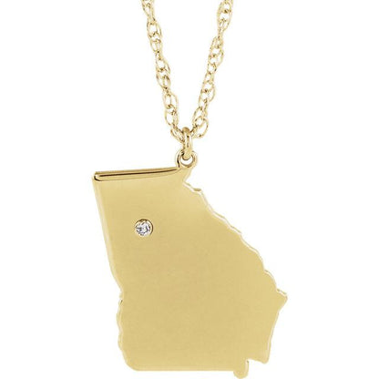 14k 10k yellow rose white gold diamond silver georgia ga state map personalized city necklace