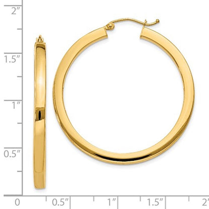 14k yellow gold square tube round hoop earrings 40mm x 3mm