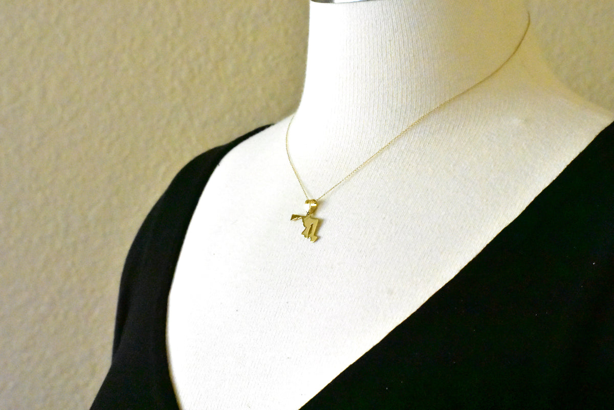 14k gold or sterling silver maryland md state map pendant charm personalized monogram