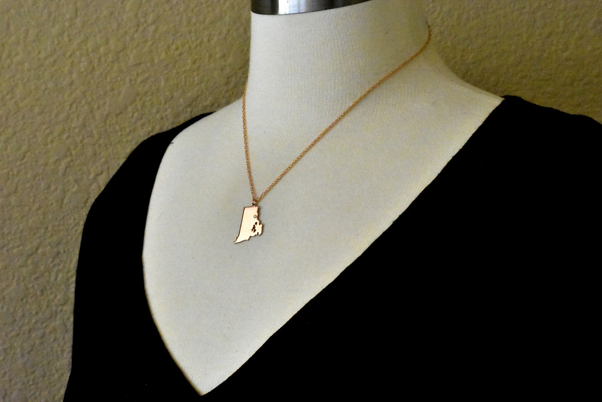 14k 10k yellow rose white gold diamond silver rhode island ri state map personalized city necklace