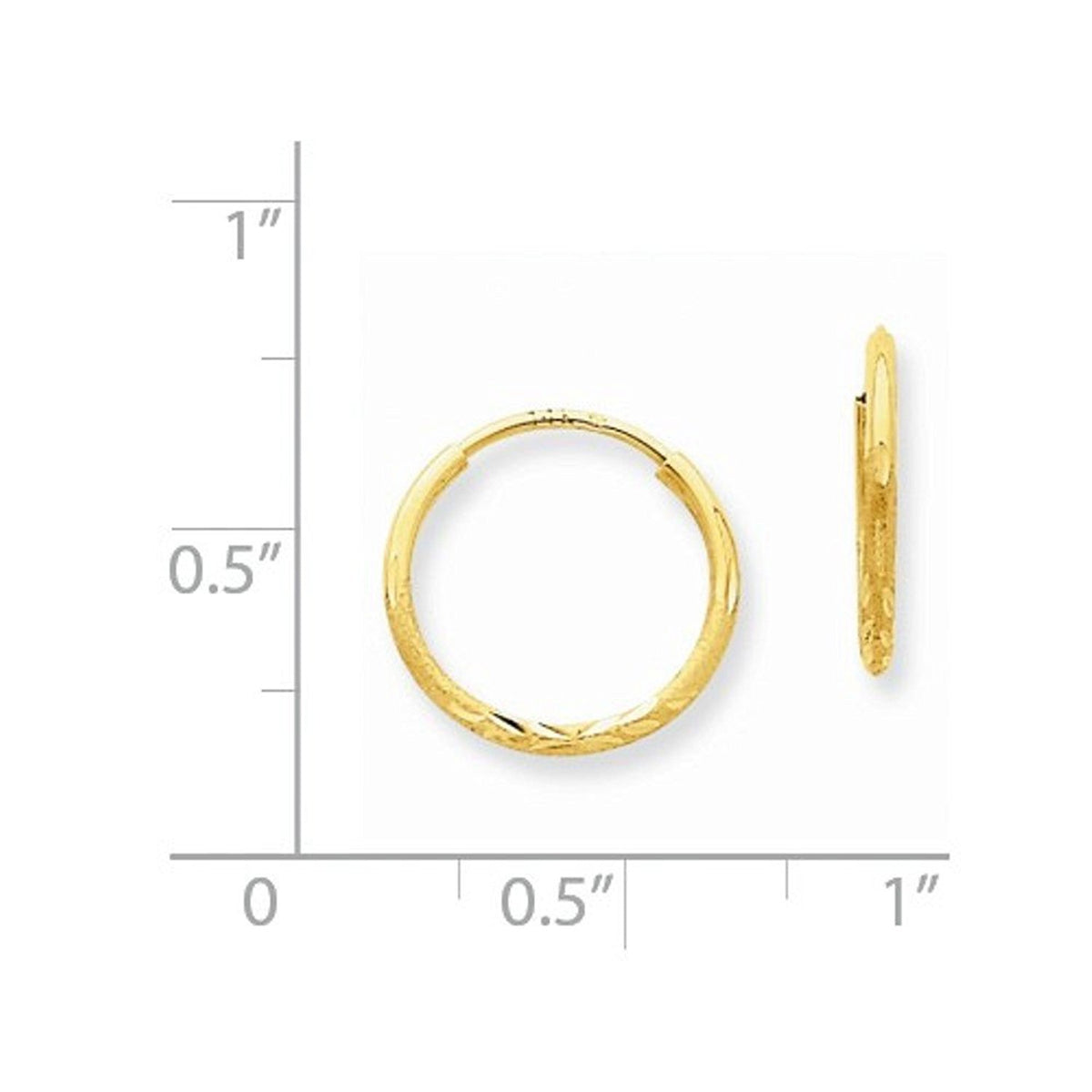 14k yellow gold diamond cut satin endless round hoop earrings 13mm x 1.25mm
