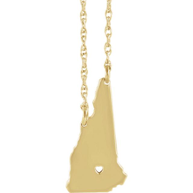 14k gold 10k gold silver new hampshire nh state map necklace heart personalized city