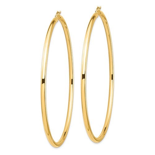 14k yellow gold 3 inch diameter extra large giant gigantic round classic hoop earrings lightweight 78mm x 3mm