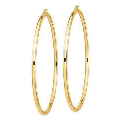 14k yellow gold 3 inch diameter extra large giant gigantic round classic hoop earrings lightweight 78mm x 3mm