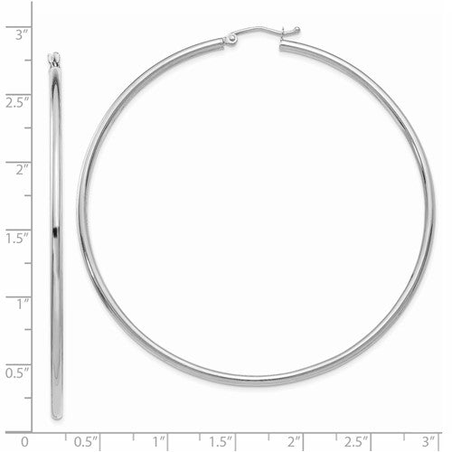 14k white gold large classic round hoop earrings 66mm x 2.5mm
