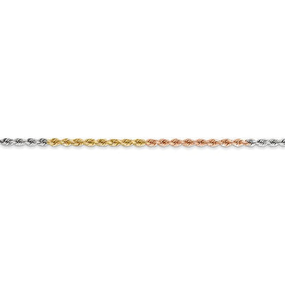 14k yellow white rose gold tri color 1.75mm diamond cut rope bracelet anklet choker necklace chain