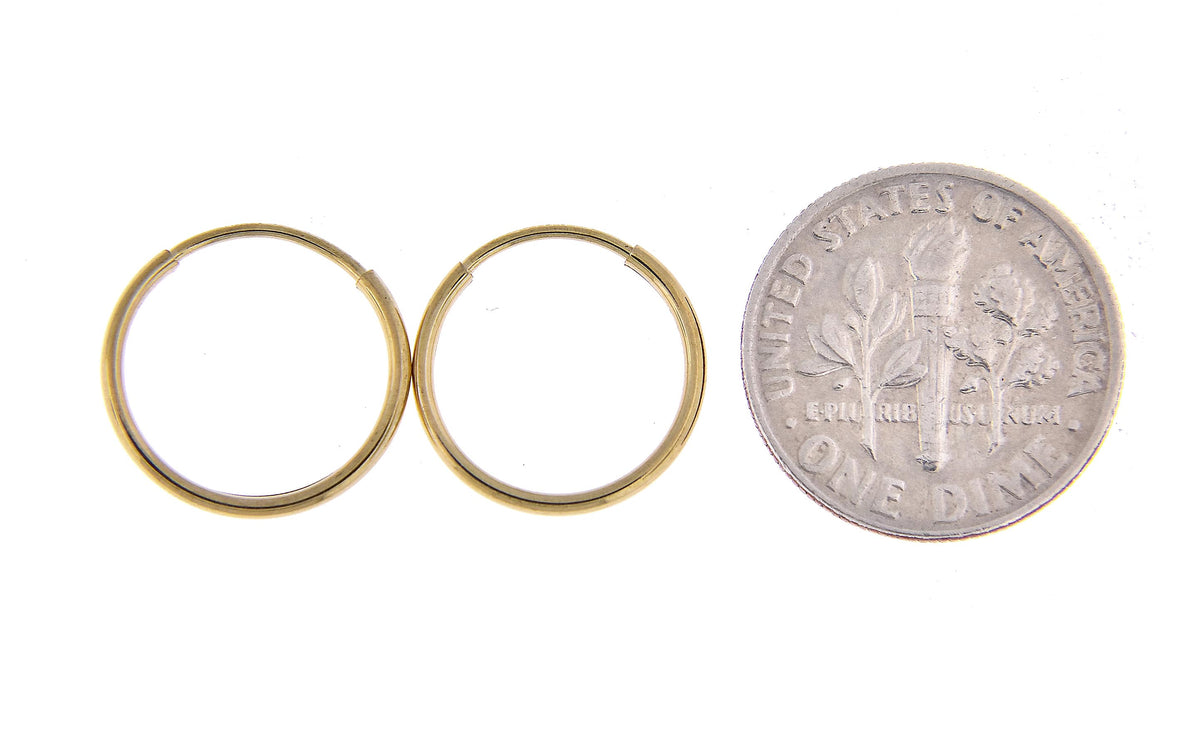 14k yellow gold round endless hoop earrings 12mm x 1.25mm