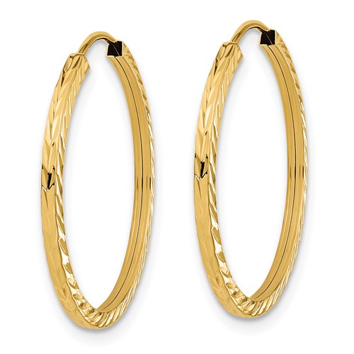 14k yellow gold diamond cut square tube round endless hoop earrings 24mm x 1.35mm