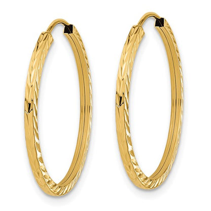 14k yellow gold diamond cut square tube round endless hoop earrings 24mm x 1.35mm