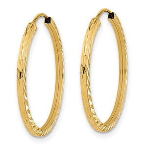 14k Yellow Gold Diamond Cut Square Tube Round Endless Hoop Earrings 24mm x 1.35mm