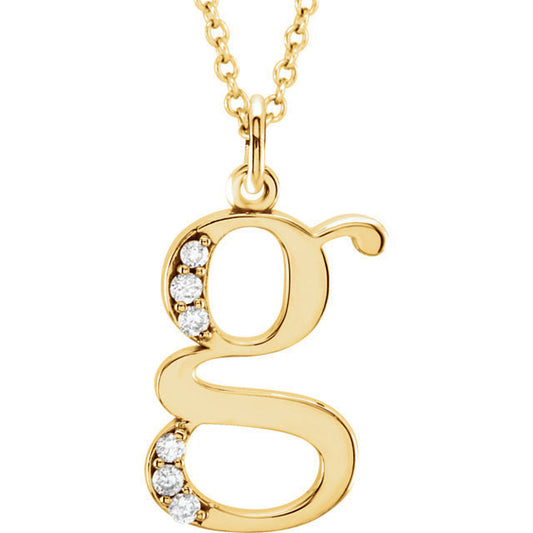 14k yellow rose white gold .03 ctw diamond tiny petite lowercase letter g initial alphabet pendant charm necklace