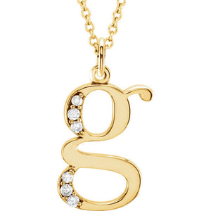 14K Yellow Rose White Gold .03 CTW Diamond Tiny Petite Lowercase Letter G Initial Alphabet Pendant Charm Necklace