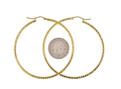 14k yellow gold diamond cut classic round hoop earrings 50mm x 2mm