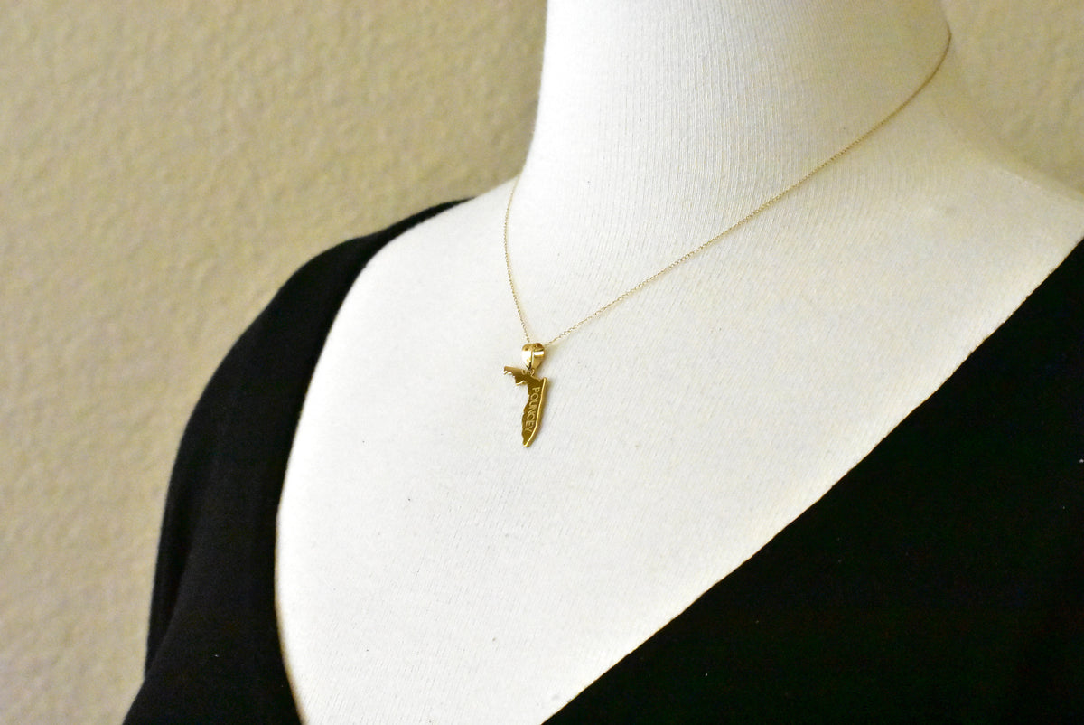14k gold or sterling silver florida fl state map pendant charm personalized monogram
