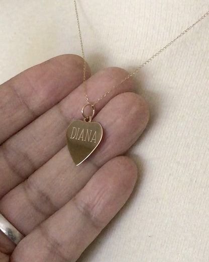 14k Yellow Gold 14mm Heart Disc Pendant Charm Personalized Monogram Engraved