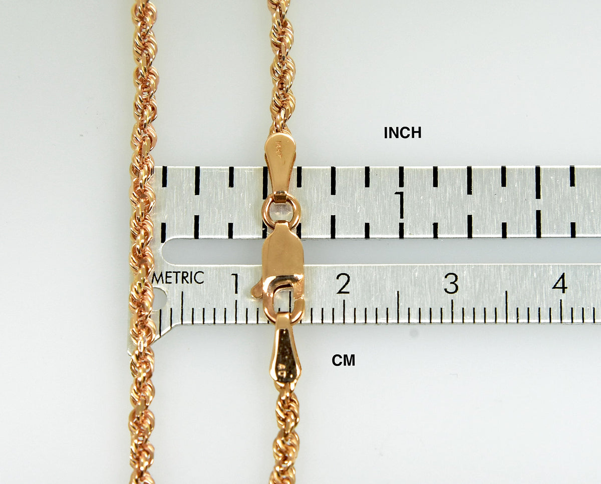 14k rose gold 2.5mm diamond cut rope bracelet anklet necklace pendant choker chain