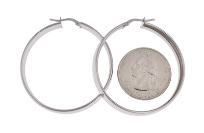 14k white gold round square tube hoop earrings 39mm x 7mm