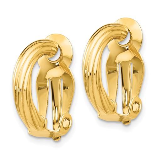 14k yellow gold non pierced clip on omega back j hoop earrings