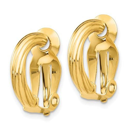 14k yellow gold non pierced clip on omega back j hoop earrings