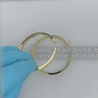 14K Yellow Gold Square Tube Round Hoop Earrings 50mm x 3mm
