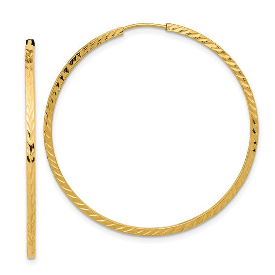 14k yellow gold diamond cut square tube round endless hoop earrings 40mm x 1.35mm