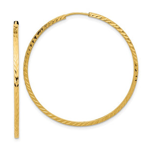 14k Yellow Gold Diamond Cut Square Tube Round Endless Hoop Earrings 40mm x 1.35mm