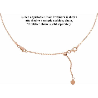 14k yellow rose white gold or sterling silver cable chain extender adjustable up to 3 inches with lobster clasp