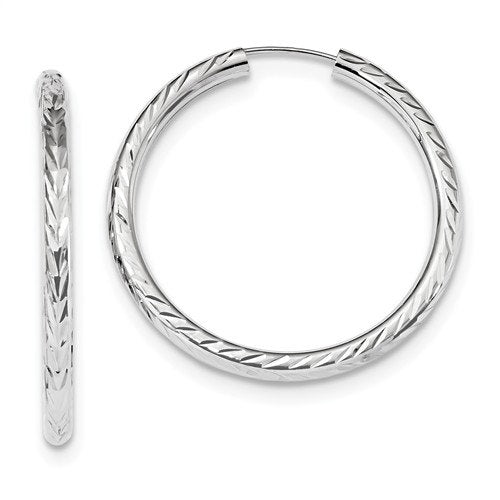 14k white gold diamond cut classic endless hoop earrings 33mm x 3mm