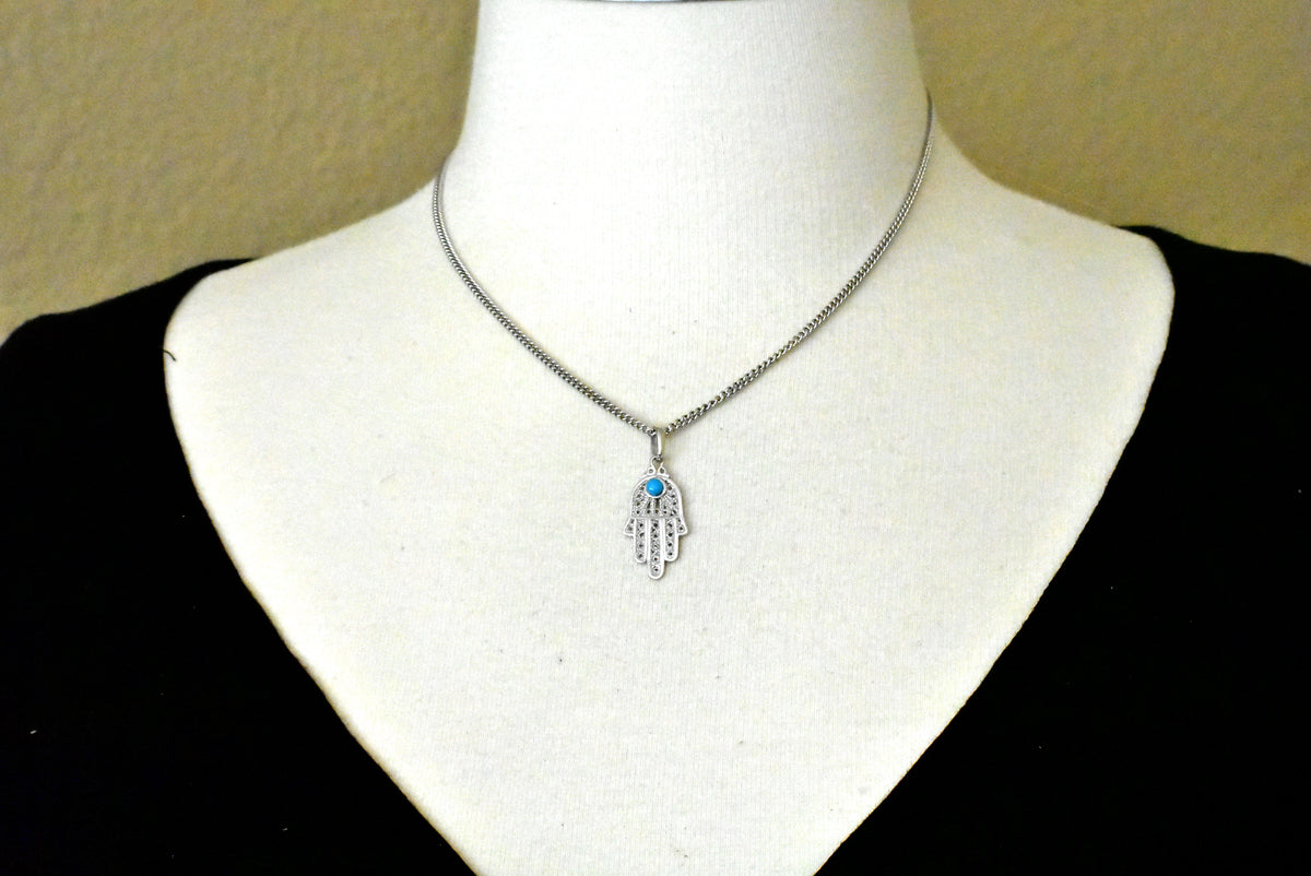 14k white gold turquoise hand of god hamsa chamseh pendant charm