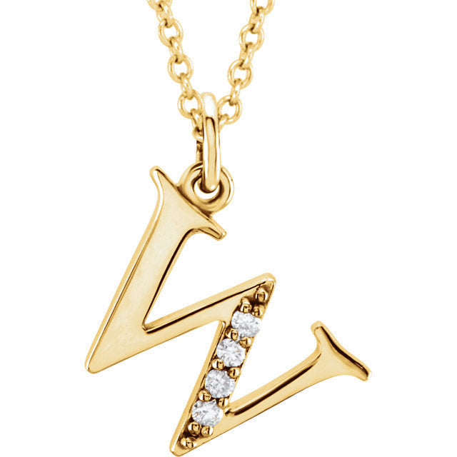 14k yellow rose white gold .025 ctw diamond tiny petite lowercase letter w initial alphabet pendant charm necklace