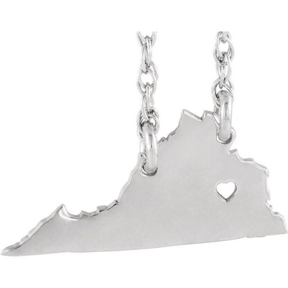 14k gold 10k gold silver virginia va state map necklace personalized