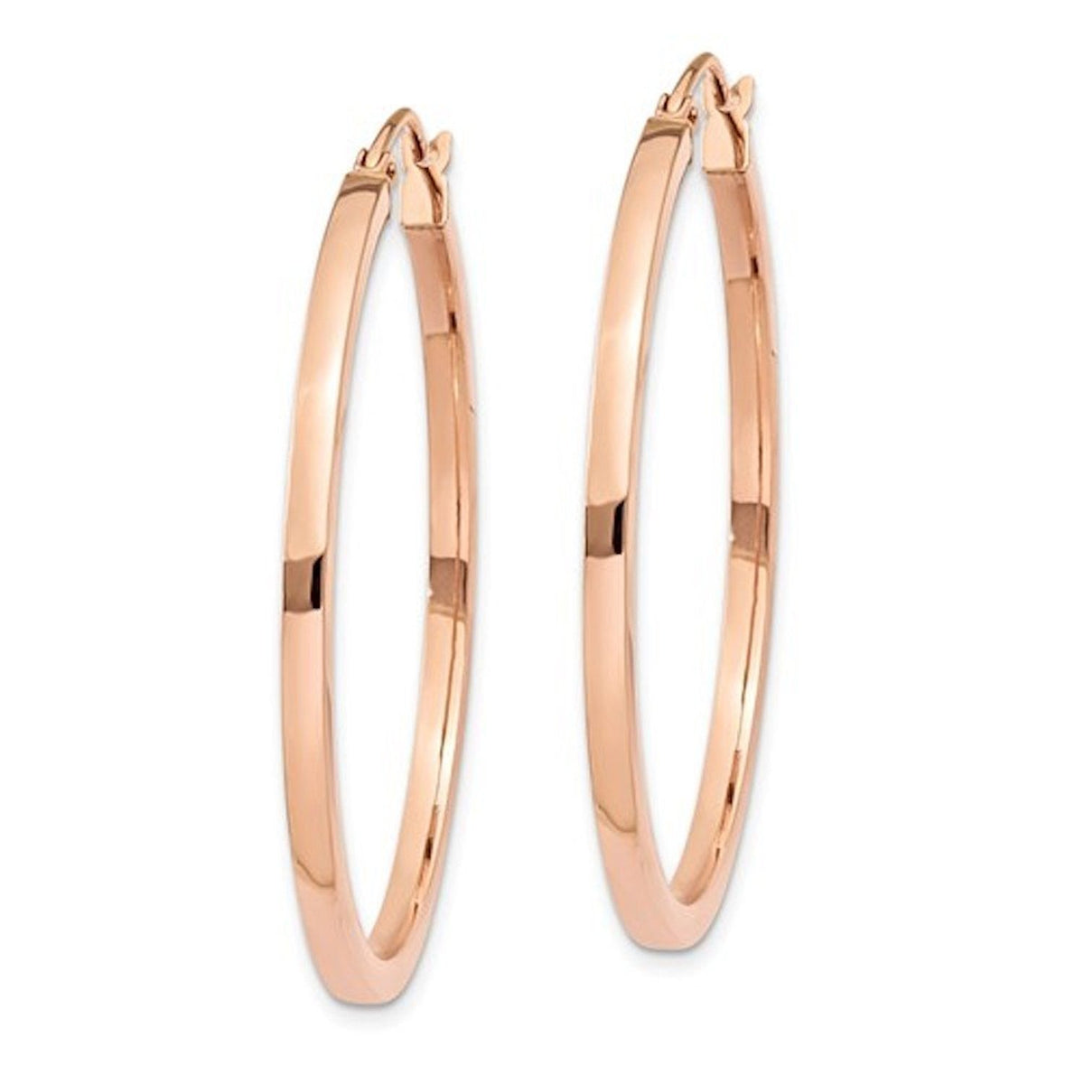 14k rose gold classic square tube round hoop earrings 35mm x 2mm
