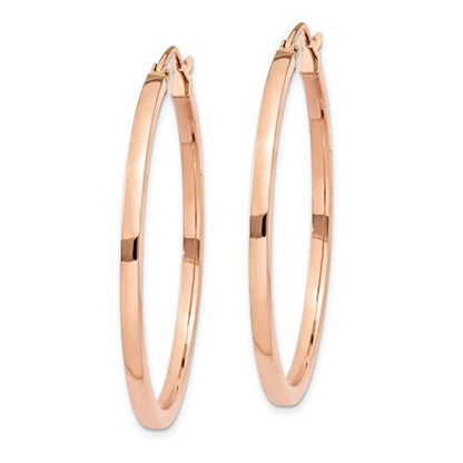 14k rose gold classic square tube round hoop earrings 35mm x 2mm
