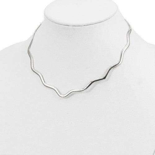Sterling Silver 3mm Wavy V Shaped Flexible Neck Collar Necklace Slip On