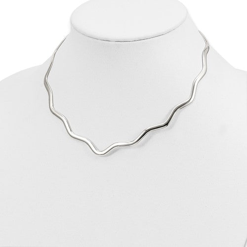 sterling silver 3mm wavy v shaped flexible neck collar necklace slip on