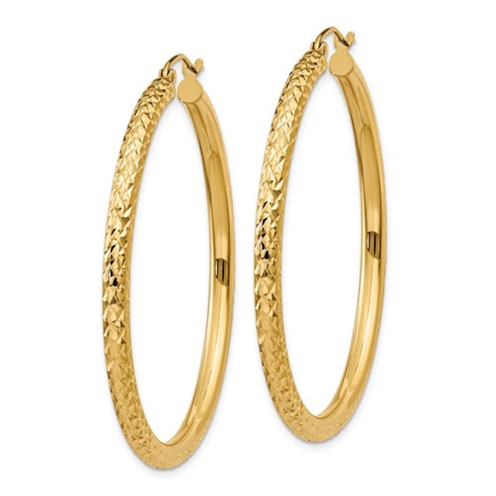 14k yellow gold diamond cut classic round hoop earrings 45mm x 3mm