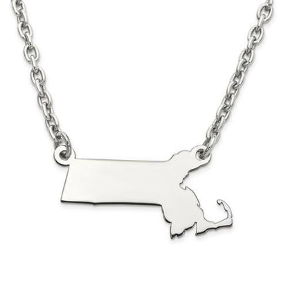 14k gold or sterling silver massachusetts ma state name necklace personalized monogram