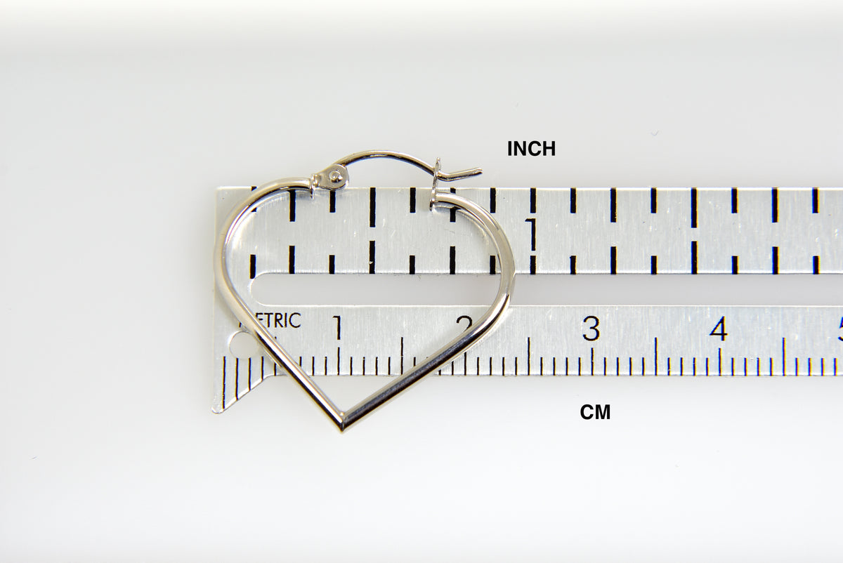 14k white gold heart hoop earrings 24mm x 2mm