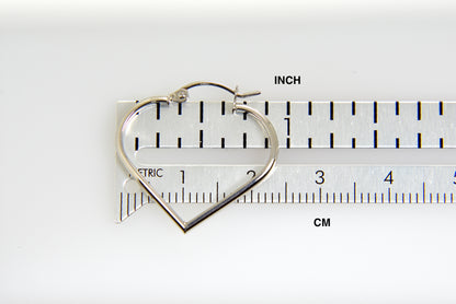 14k white gold heart hoop earrings 24mm x 2mm