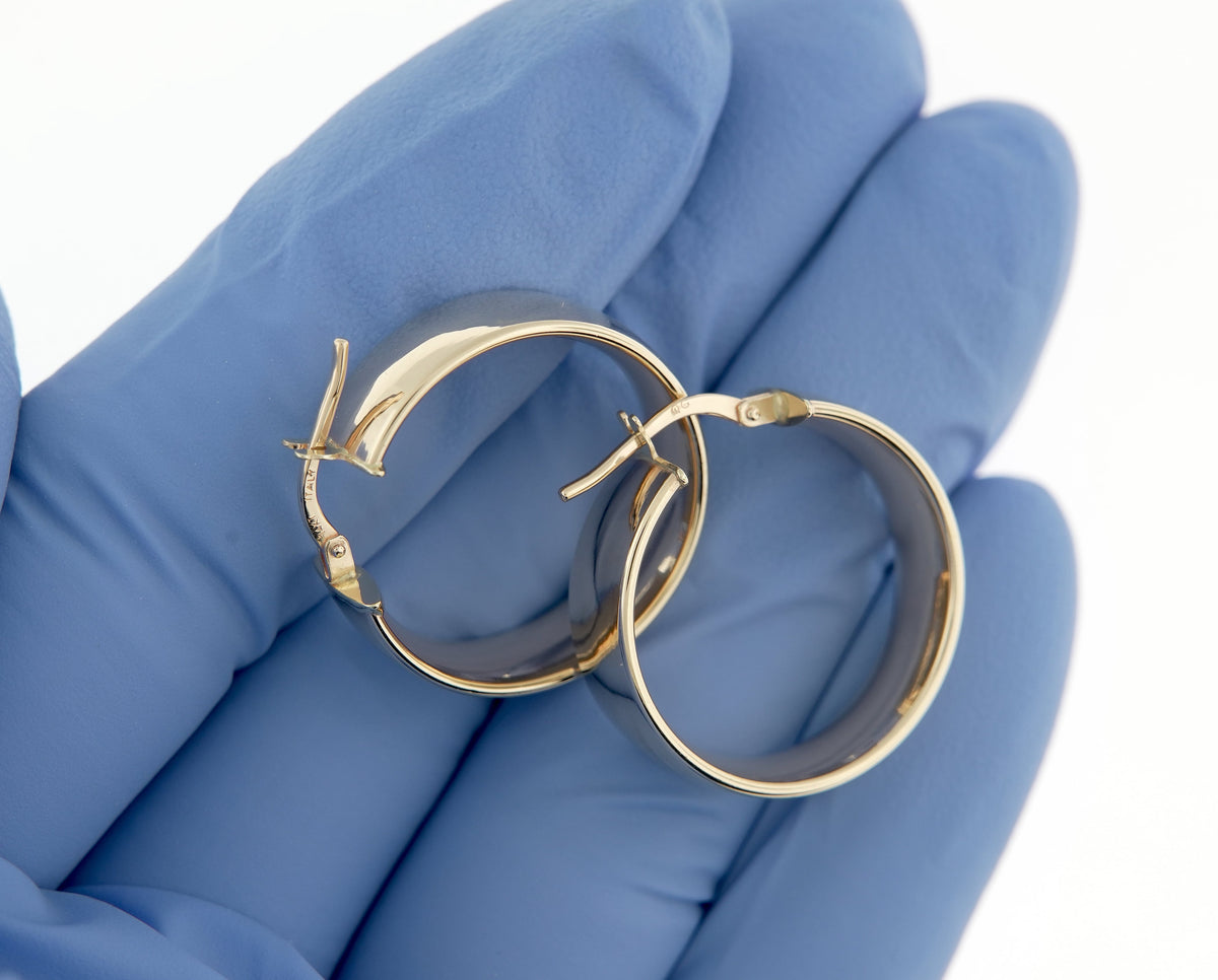14k yellow gold round square tube hoop earrings 23mm x 7mm