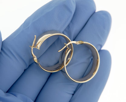 14k yellow gold round square tube hoop earrings 23mm x 7mm